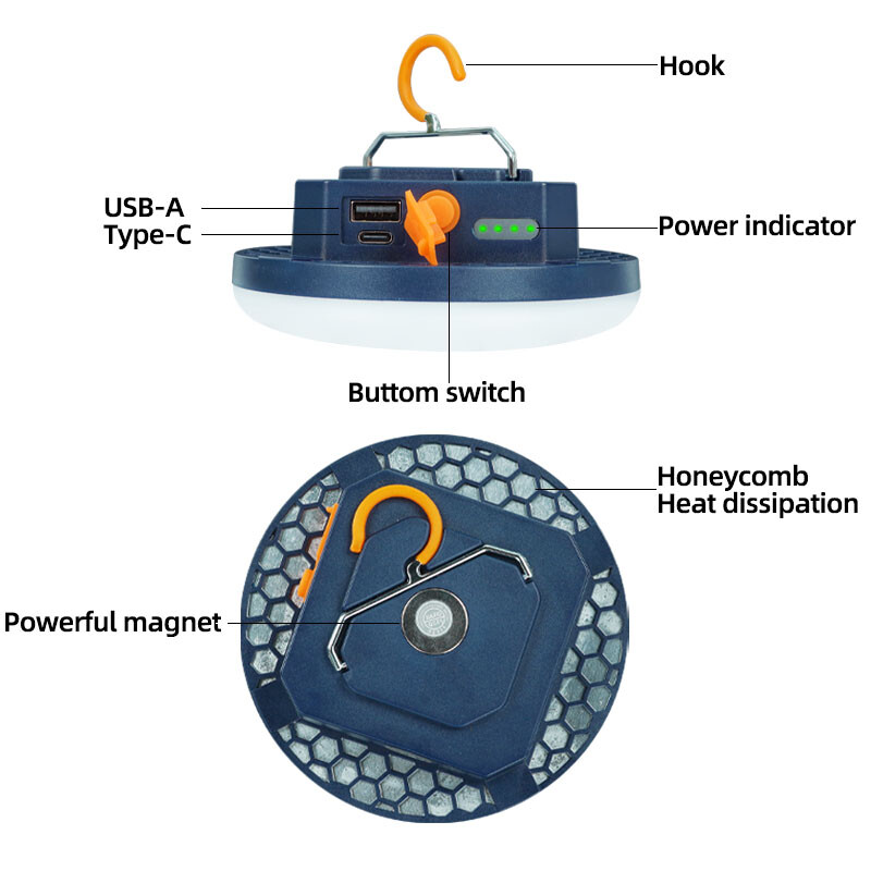 Palapinės šviesos įkraunamas žibintas, nešiojamasis avarinis naktinio turgaus apšvietimas, lauko stovyklavimo lemputės žibintuvėlis, namų avarinis šviesos diodas