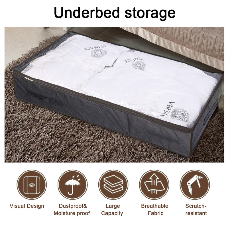 Cutii de depozitare groase, respirabile, sub pat, 2 buc. Genți pliabile sub pat, organizator cu fermoar, pungi de depozitare pentru haine sub pat