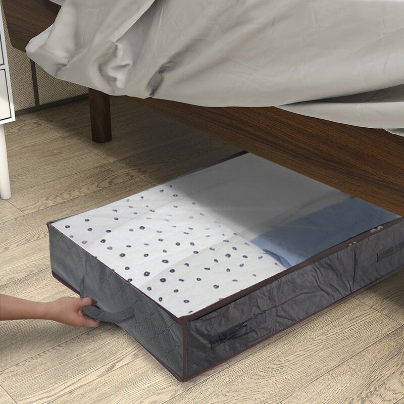 Cutii de depozitare groase, respirabile, sub pat, 2 buc. Genți pliabile sub pat, organizator cu fermoar, pungi de depozitare pentru haine sub pat