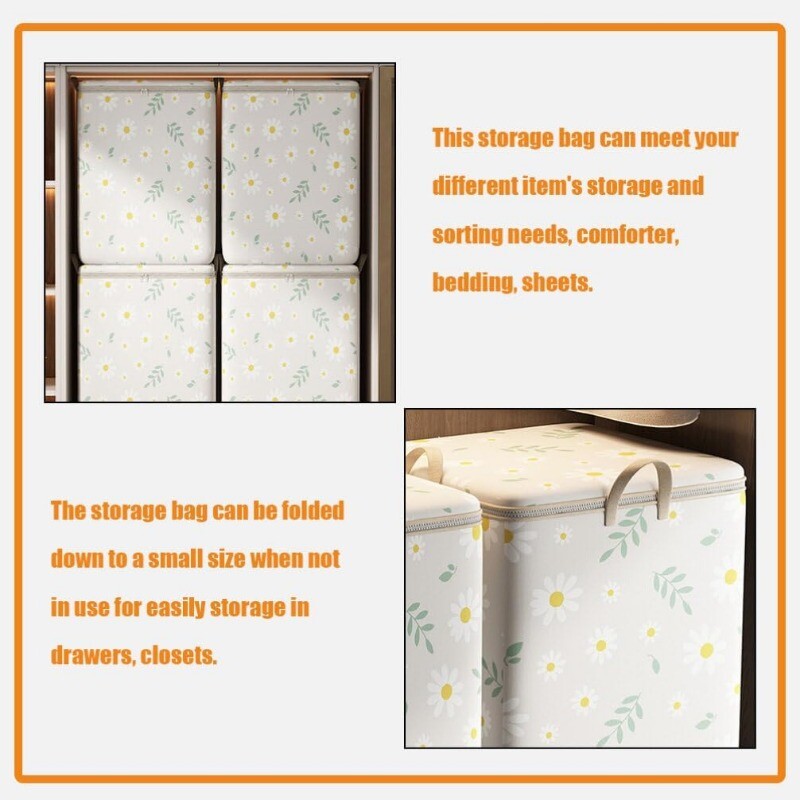 Karikatūras margrietiņu raksta uzglabāšanas kaste liela ietilpība rāvējslēdzēja organizators Daudzpusīgs putekļu necaurlaidīgs konteiners apģērbu uzglabāšanas soma