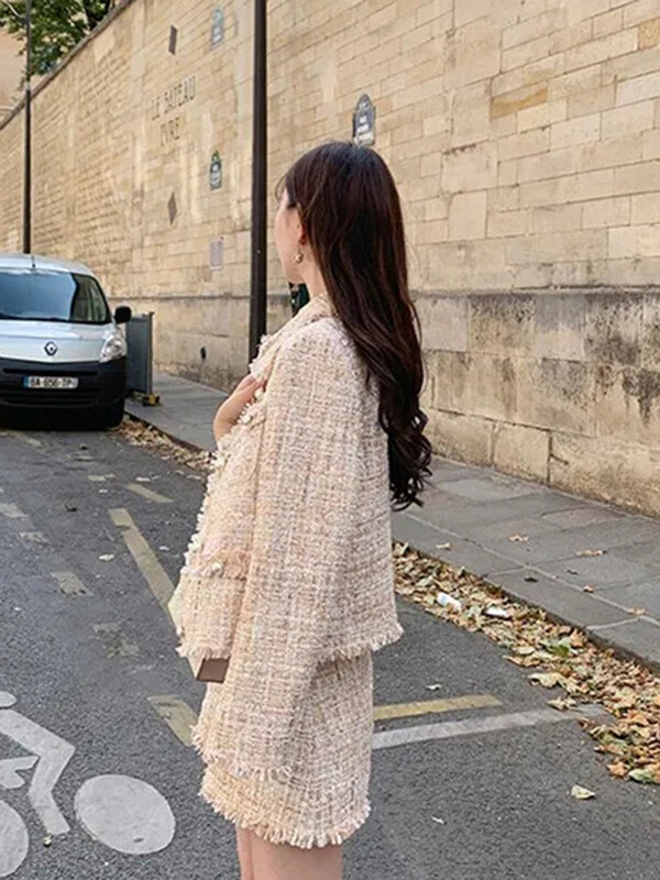 Y2k vilnas maisījuma eleganti svārki, 2 dab. Korejas vienrindas tvīda īss mētelis Conjuntos modes A līnijas vilnas īss Falda apģērbs