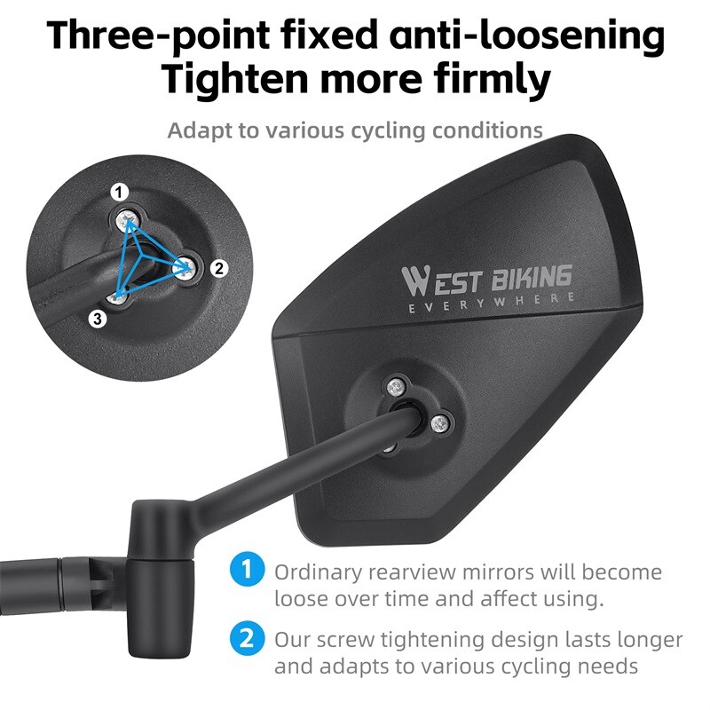 WEST BIKING dviračio vairo galinio vaizdo veidrodėlis 1vnt saugaus reguliuojamo pasukamo veidrodėlio skaidrus Mtb plento dviračių priedai
