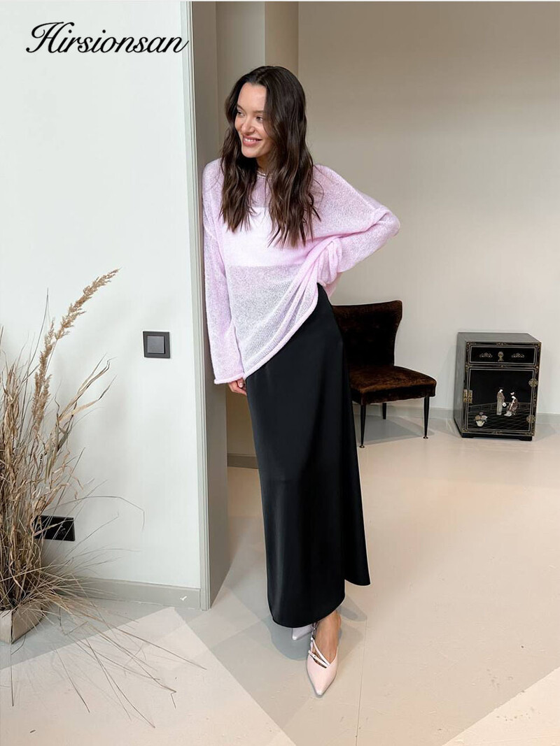 Hirsionsan elegáns női pulóver, 2024 nyár, ősz, alkalmi divat, laza női pulóverek elegáns rózsaszín fehér pulóver Sueter Mujer