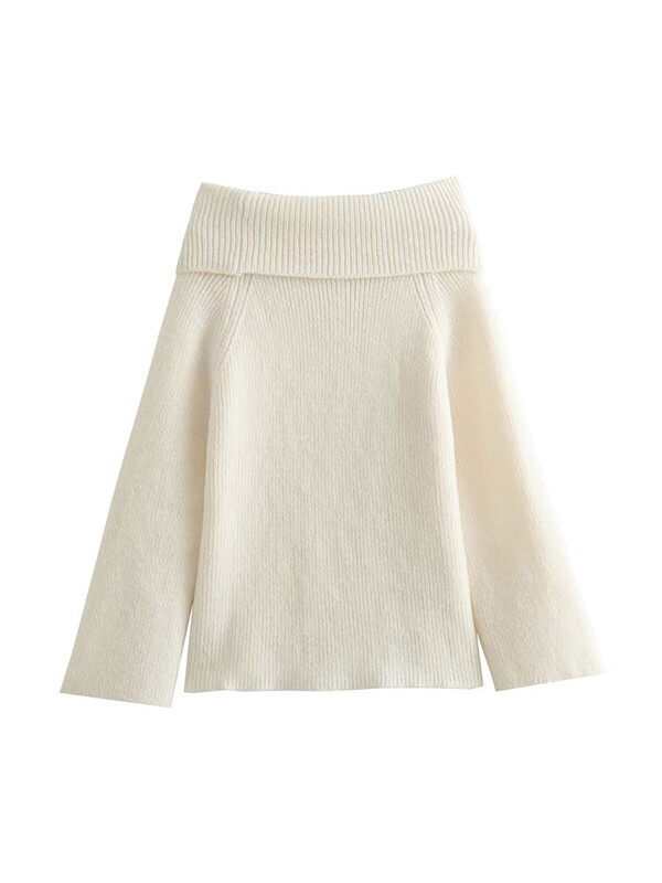 TELLHONEY Ženski modni pulover bez naramenica s uskim izrezom i otvorenim ramenima, ženski ležerni pleteni uski pulover dugih rukava