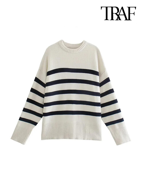 Pulovere de modă TRAF cu dungi supradimensionate, tricotate de bază, toamnă iarnă, pulovere groase, cu corp largi, pulovere, îmbrăcăminte pentru femei