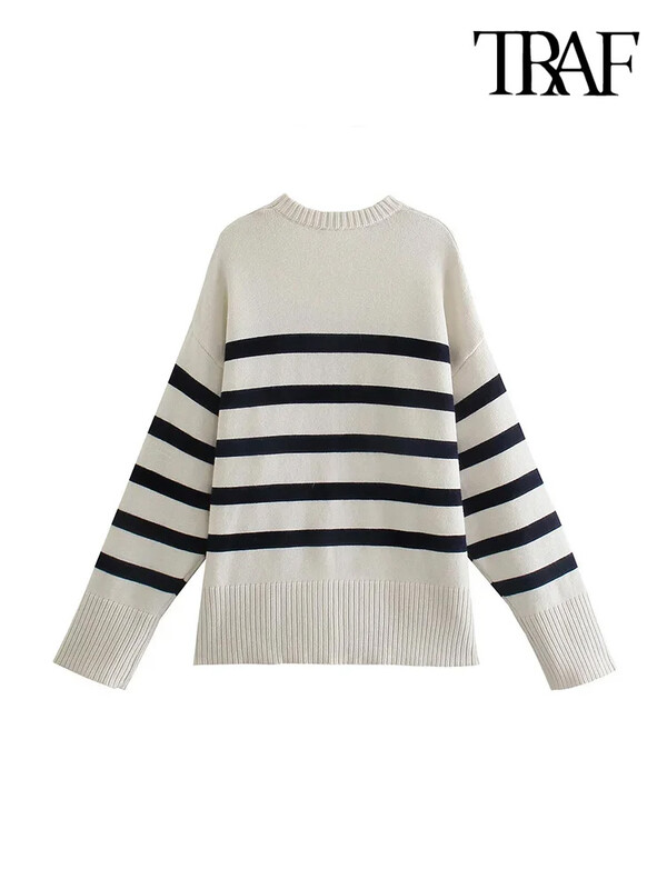 Pulovere de modă TRAF cu dungi supradimensionate, tricotate de bază, toamnă iarnă, pulovere groase, cu corp largi, pulovere, îmbrăcăminte pentru femei