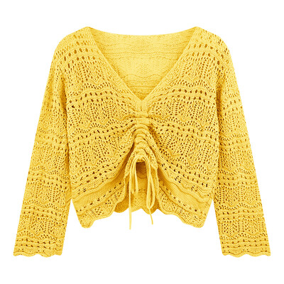 Sügistalvine V-kaelusega elegantne magus kudumine, õõnsaga ülaosaga naiste massiivne vabaaja kampsun, korea stiilis naiste sviiter 2023