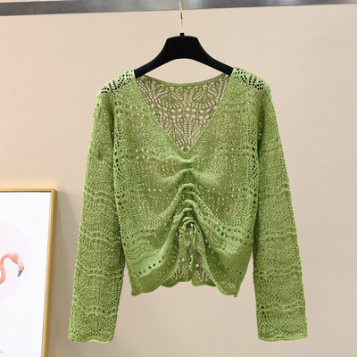 Sügistalvine V-kaelusega elegantne magus kudumine, õõnsaga ülaosaga naiste massiivne vabaaja kampsun, korea stiilis naiste sviiter 2023