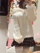 Grunge ženski pleteni pulover s otvorenim ramenima Ružičasti pulover Slatki puloveri s mašnom dugih rukava Čipkani patchwork džemper Y2k Streetwear