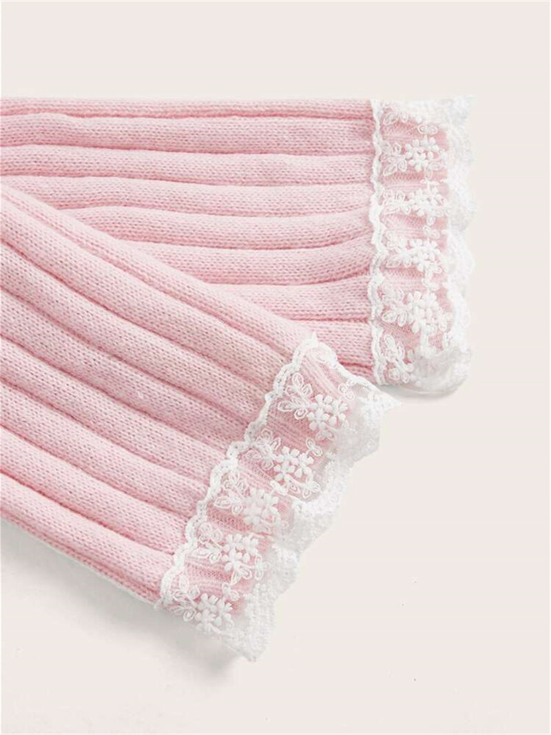 Grunge ženski pleteni pulover s otvorenim ramenima Ružičasti pulover Slatki puloveri s mašnom dugih rukava Čipkani patchwork džemper Y2k Streetwear