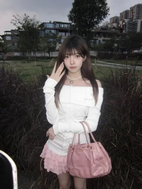 HOUZHOU Vintage, elegantni ulični pleteni puloveri, ženski korejski modni seksi zavoj s mašnom, tanki pulover s urezanim vratom, jednobojni šik