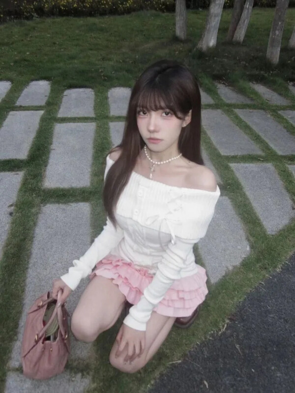 HOUZHOU Vintage, elegantni ulični pleteni puloveri, ženski korejski modni seksi zavoj s mašnom, tanki pulover s urezanim vratom, jednobojni šik