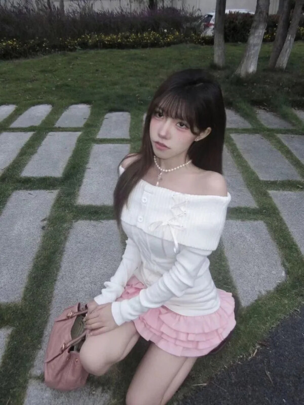 HOUZHOU Vintage, elegantni ulični pleteni puloveri, ženski korejski modni seksi zavoj s mašnom, tanki pulover s urezanim vratom, jednobojni šik