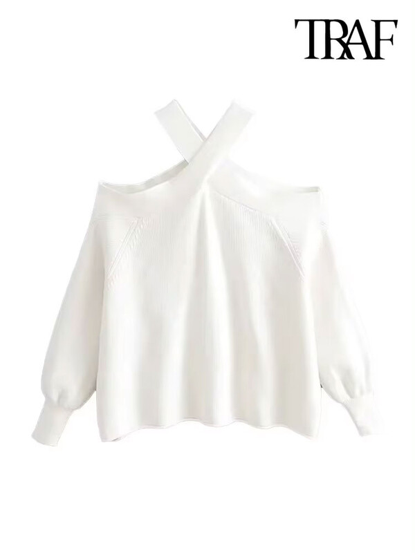 TRAF naiste mood avara kootud poolkaelusega kampsun Seksikas õlgadeta pikkade varrukatega naiste pulloverid šikkad topid