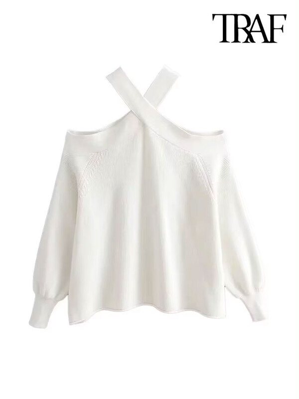 TRAF naiste mood avara kootud poolkaelusega kampsun Seksikas õlgadeta pikkade varrukatega naiste pulloverid šikkad topid