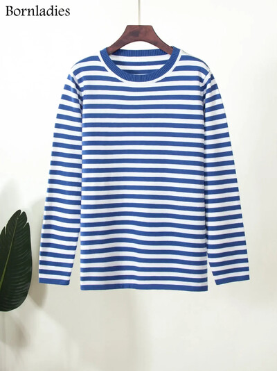 Bornladies pleteni prugasti pulover Ženski 2024 Jesen Zima Labavi ležerni debeli puloveri Ženski topli topovi s dugim rukavima s okruglim izrezom