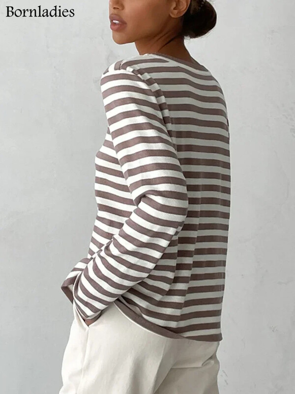 Bornladies pleteni prugasti pulover Ženski 2024 Jesen Zima Labavi ležerni debeli puloveri Ženski topli topovi s dugim rukavima s okruglim izrezom