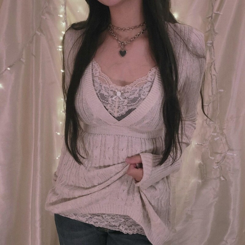 Fairycore Y2K Grunge Vintage Pulover tricotat Chic Femei Anii 90 Vintage Pulovere cu decolteu în V Estetică Retro Pulovere drăguț Tricoturi