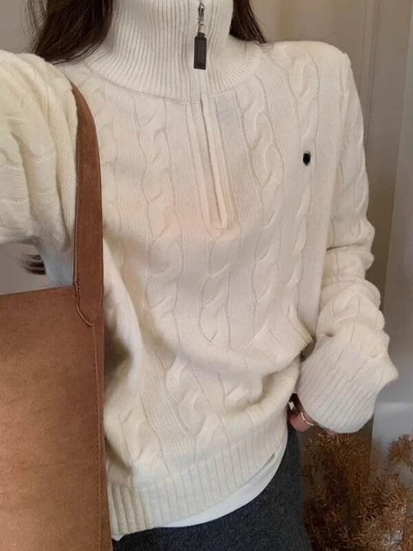 HOUZHOU Y2k Vintage Streetwear Pleteni puloveri Ženski korejski stil Ležerni Losse patentni zatvarač Jednobojni vezni pulover Jesen 2024.