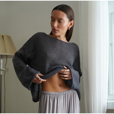 Κομψά πλεκτά πουλόβερ γυναικεία φαρδιά μακρυμάνικη λαιμόκοψη See Through Jumper 2024 Καλοκαίρι Y2k Chic Lady Beach πουλόβερ