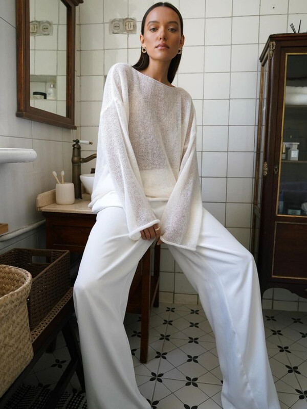 Κομψά πλεκτά πουλόβερ γυναικεία φαρδιά μακρυμάνικη λαιμόκοψη See Through Jumper 2024 Καλοκαίρι Y2k Chic Lady Beach πουλόβερ