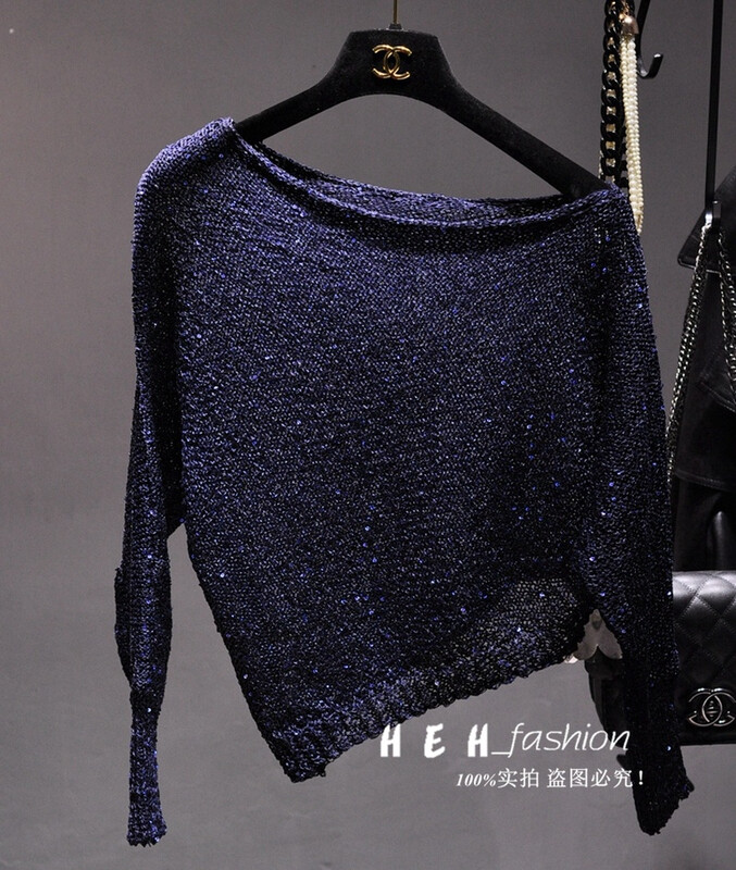 Nepravilna zakošena ramena izdubljena Pleteni kaput Jesenska odjeća za žene 2021. Modni seksi estetski pulover sa šljokicama