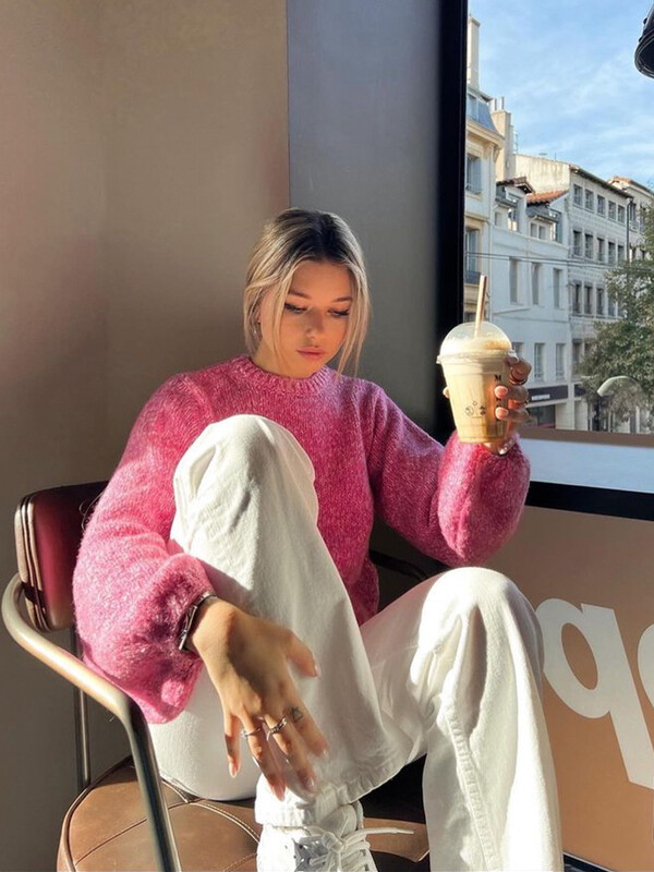 Ahagaga Fashion Sexy Pulovere pentru femei Tricotate fără spate Casual cu mânecă lungă cu gâtul O Pulovere solide Bandaj Topuri cu teacă liberă pentru femei