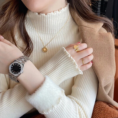 Őszi téli fodros női nyakú pulóver, vastag polár meleg termopulóver női kasmír pulóver 2023