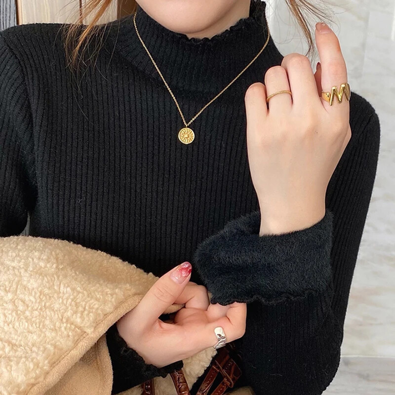 Őszi téli fodros női nyakú pulóver, vastag polár meleg termopulóver női kasmír pulóver 2023