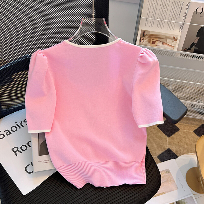 Pulover de vară Tricou tricot pentru femei Ocazional cu mânecă scurtă Haine de femeie Versatil guler pătrat Pulover pentru damă Tricoturi Topuri Jumper