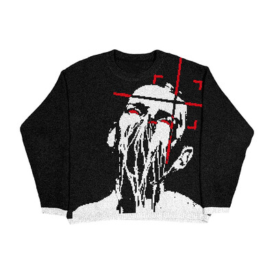 Új Hip Hop Streetwear Kötött pulóver férfi gótikus portré Print Pullover őszi Harajuku Pamut pulóver női Túlméretes pulóver