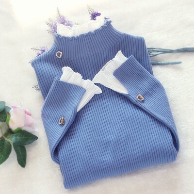 Ženska dolčevita u korejskom stilu Deeptown Elegantni ružičasti pulover Tanki osnovni pulover Džemper Topli ljubičasti pulover Ženski zimski top