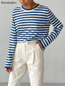 Bornladies kötött, csíkos női pulóver, 2024 őszi, téli laza, laza, vastag pulóverek női, meleg, hosszú ujjú, kerek nyakú felsők