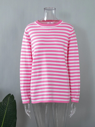 Bornladies kötött, csíkos női pulóver, 2024 őszi, téli laza, laza, vastag pulóverek női, meleg, hosszú ujjú, kerek nyakú felsők