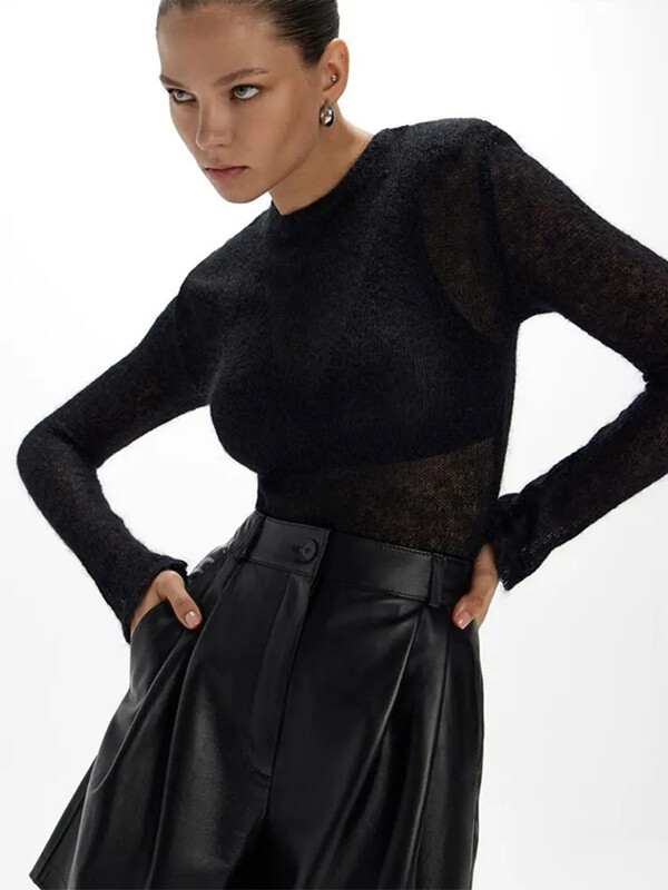 Fashion Chic Perspective kötött pulóver nőknek Elegáns puha O nyakú, hosszú ujjú pulóver 2024 tavaszi női High Street kötöttáru