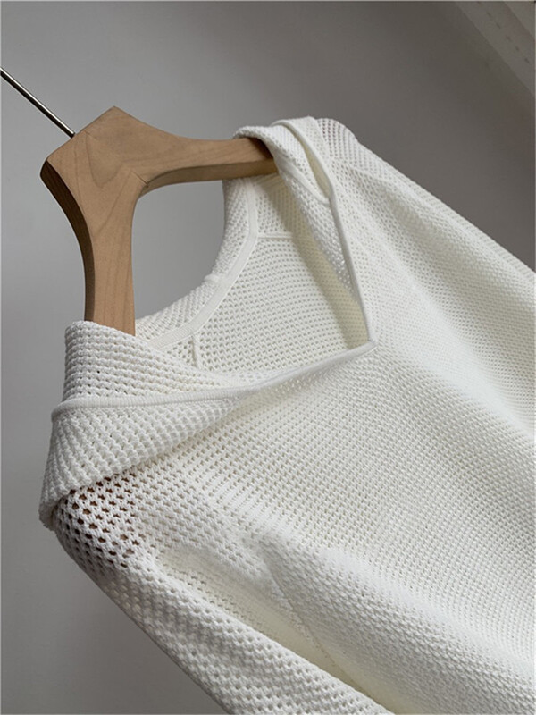 Lazy Style Ženska izdubljena pletenina s kapuljačom Proljeće Ljeto Bijeli ležerni široki pulover dugih rukava Ženski pulover