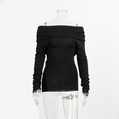 Novi dolazak iz 2024., ženske proljetne seksi majice s otvorenim ramenima, puloveri, rastezljivi, ženski, uski, dugi rukavi, majice Pull Femme