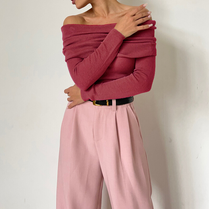 Novi dolazak iz 2024., ženske proljetne seksi majice s otvorenim ramenima, puloveri, rastezljivi, ženski, uski, dugi rukavi, majice Pull Femme