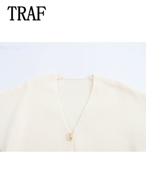 TRAF Pulover elegant pentru femei Top cu mâneci scurte 2024 de vară tricotat Topuri cu decolteu în V Top feminin stil dulce Y2k