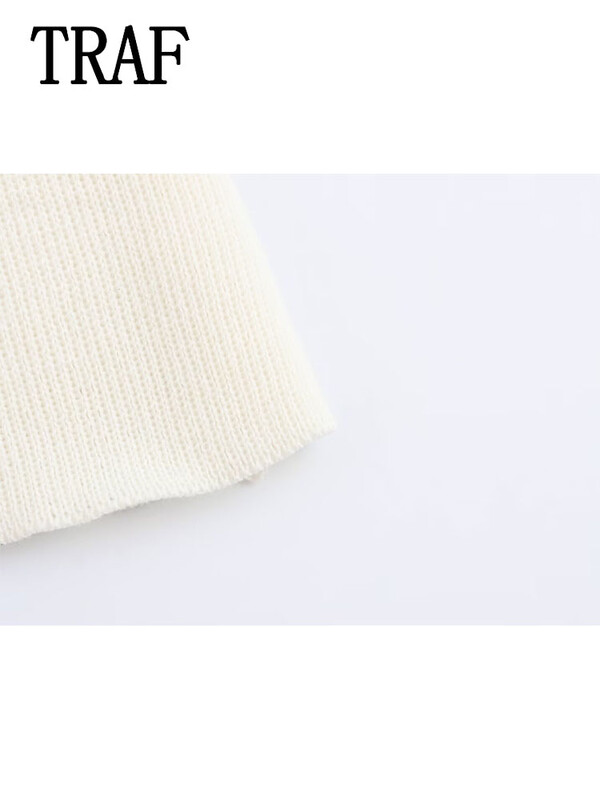TRAF Pulover elegant pentru femei Top cu mâneci scurte 2024 de vară tricotat Topuri cu decolteu în V Top feminin stil dulce Y2k