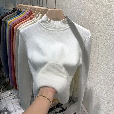 Sieviešu stilīgs džemperis ar vilnas oderi, kas ir paredzēts rudens/ziemas garajām piedurknēm polo/bruņurupuča kakla termiskajam iekšējam apģērbam