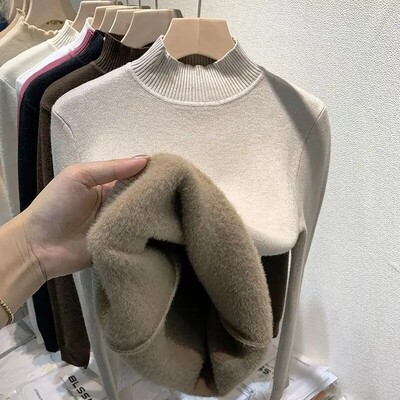 Sieviešu stilīgs džemperis ar vilnas oderi, kas ir paredzēts rudens/ziemas garajām piedurknēm polo/bruņurupuča kakla termiskajam iekšējam apģērbam