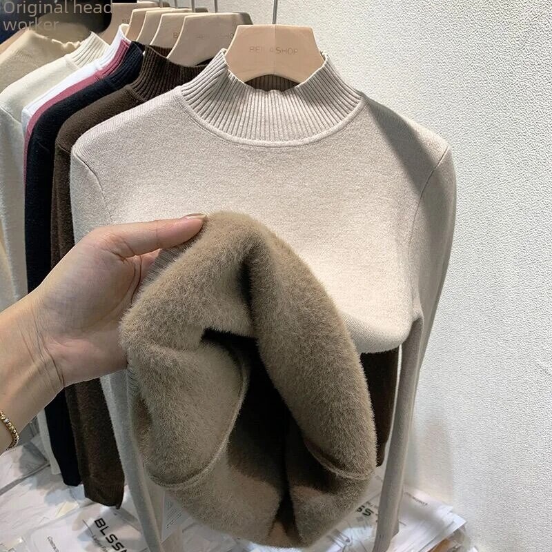 Sieviešu stilīgs džemperis ar vilnas oderi, kas ir paredzēts rudens/ziemas garajām piedurknēm polo/bruņurupuča kakla termiskajam iekšējam apģērbam