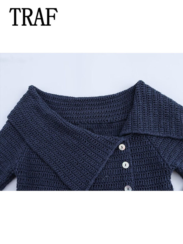 TRAF Ženski gornji pulover Jesenska moda 2024. Jednobojni ovratnik s dugim rukavima, ženski gornji dio s otvorenim ramenima