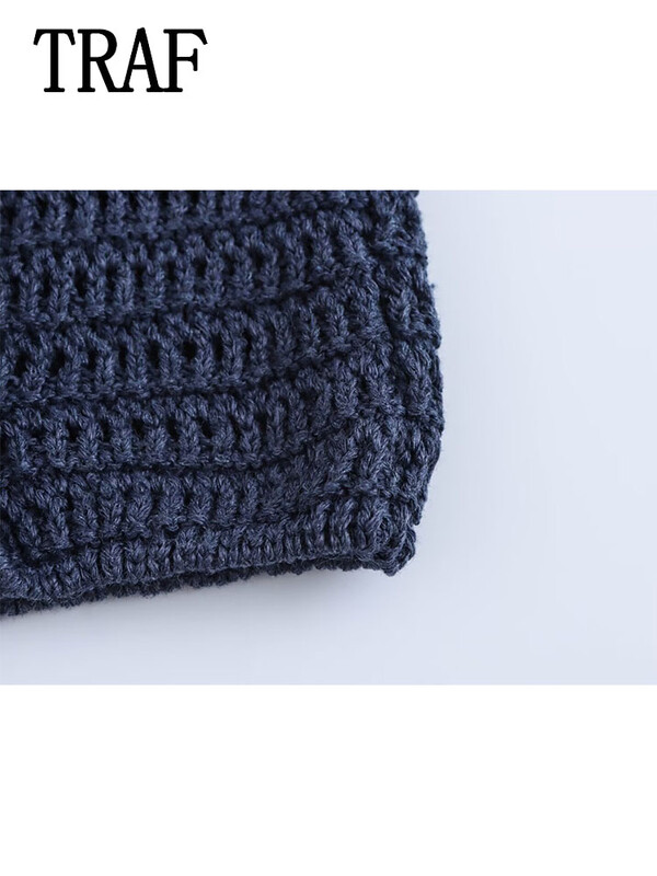 TRAF Ženski gornji pulover Jesenska moda 2024. Jednobojni ovratnik s dugim rukavima, ženski gornji dio s otvorenim ramenima