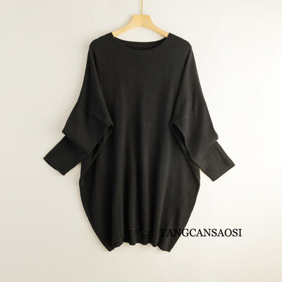 Γυναικείο πουλόβερ από μεταξωτό κασμίρ Γυναικείο μπλουζάκι από μετάξι στρογγυλή λαιμόκοψη μονόχρωμο πουκάμισο με κάτω μέρος Τοπ Μεσαίο μακρύ μανίκι φαρδύ πουλόβερ