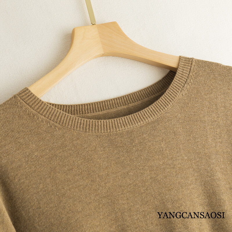 Γυναικείο πουλόβερ από μεταξωτό κασμίρ Γυναικείο μπλουζάκι από μετάξι στρογγυλή λαιμόκοψη μονόχρωμο πουκάμισο με κάτω μέρος Τοπ Μεσαίο μακρύ μανίκι φαρδύ πουλόβερ