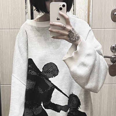 Hip Hop Meeste Tänavarõivad Harajuku Kootud Kampsun Talve Pullover Lahtine Retro Vintage Halloween EMO y2k gooti Naiste kampsun top