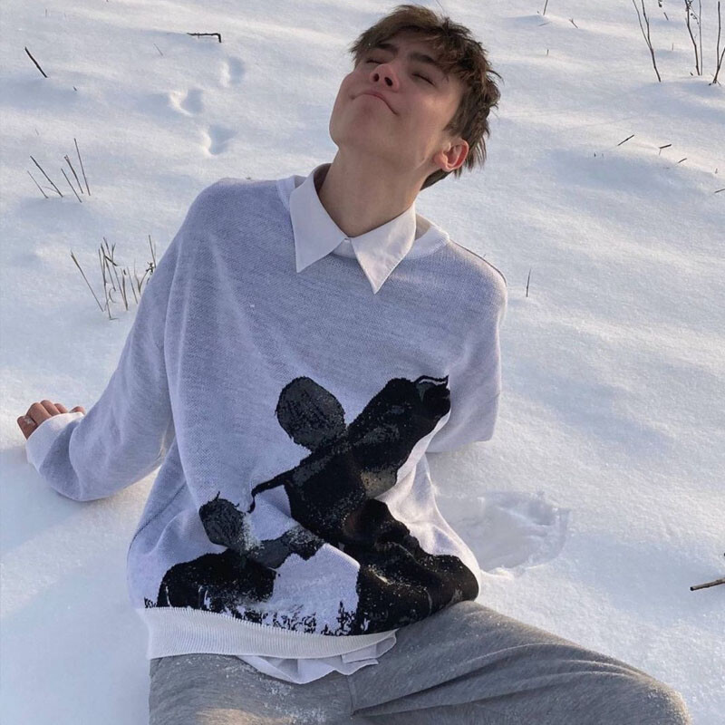 Hip Hop Bărbați Streetwear Harajuku Pulover tricotat de iarnă Pulover largi Retro Vintage Halloween EMO y2k gotic Pulover pentru femei