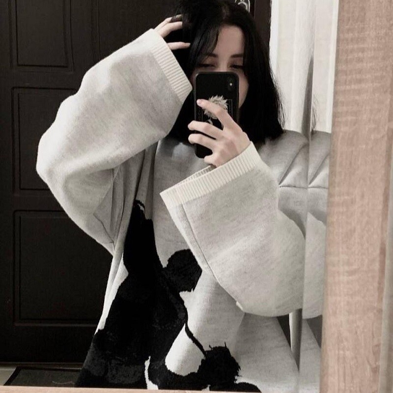 Hip Hop Bărbați Streetwear Harajuku Pulover tricotat de iarnă Pulover largi Retro Vintage Halloween EMO y2k gotic Pulover pentru femei